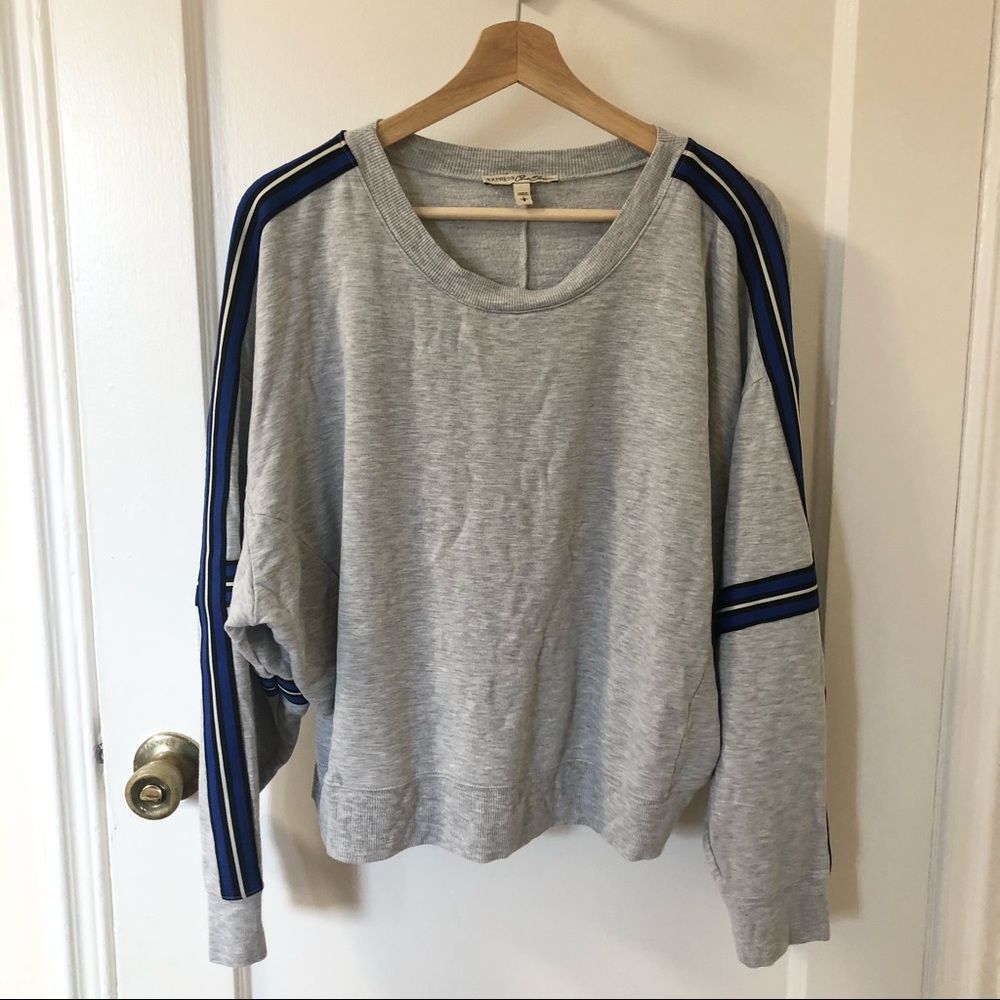 Express soft gray pullover light sweatshirt with blue jersey stripes